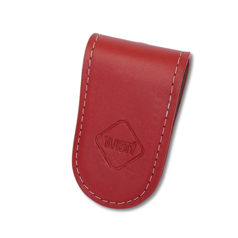 Money clip - Barva kůže: Červená (hlazená), Barva šití: Smetanová