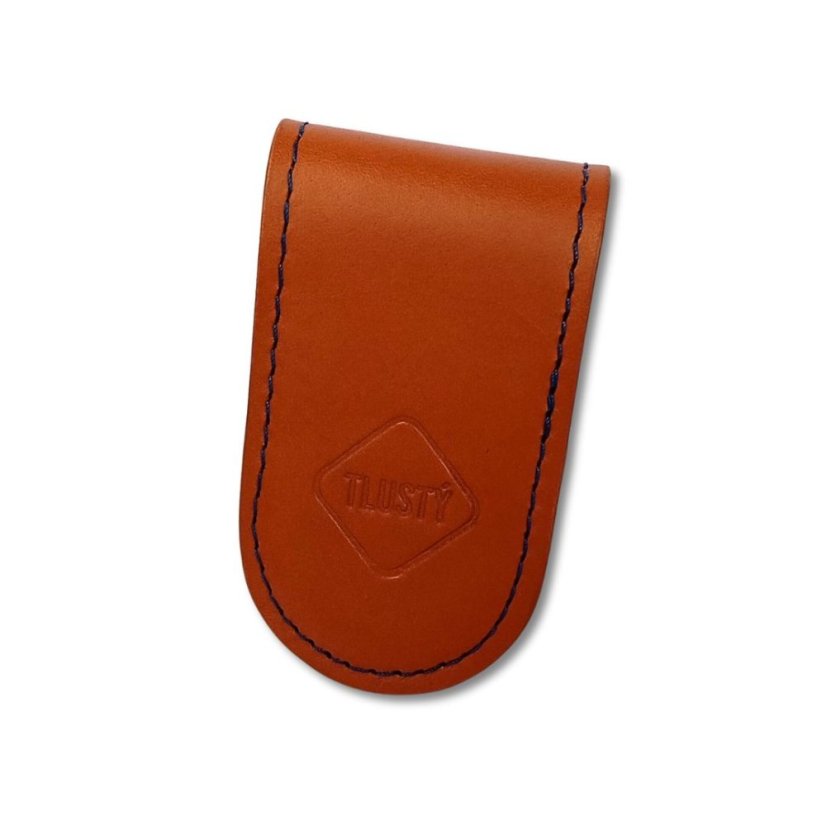 Money clip - Barva kůže: Koňaková (hlazená), Barva šití: Modrá