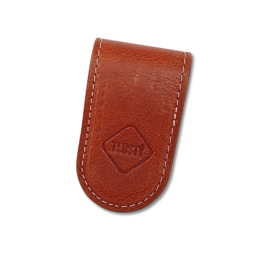 Money clip (vánoční nabídka) - Barva kůže: Valchovaná hnědá, Barva šití: Smetanová